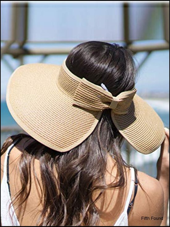 Roll-Up Straw Sun Visor Hat, Wide Brim, Adjustable, UPF 50+, Packable main image 5